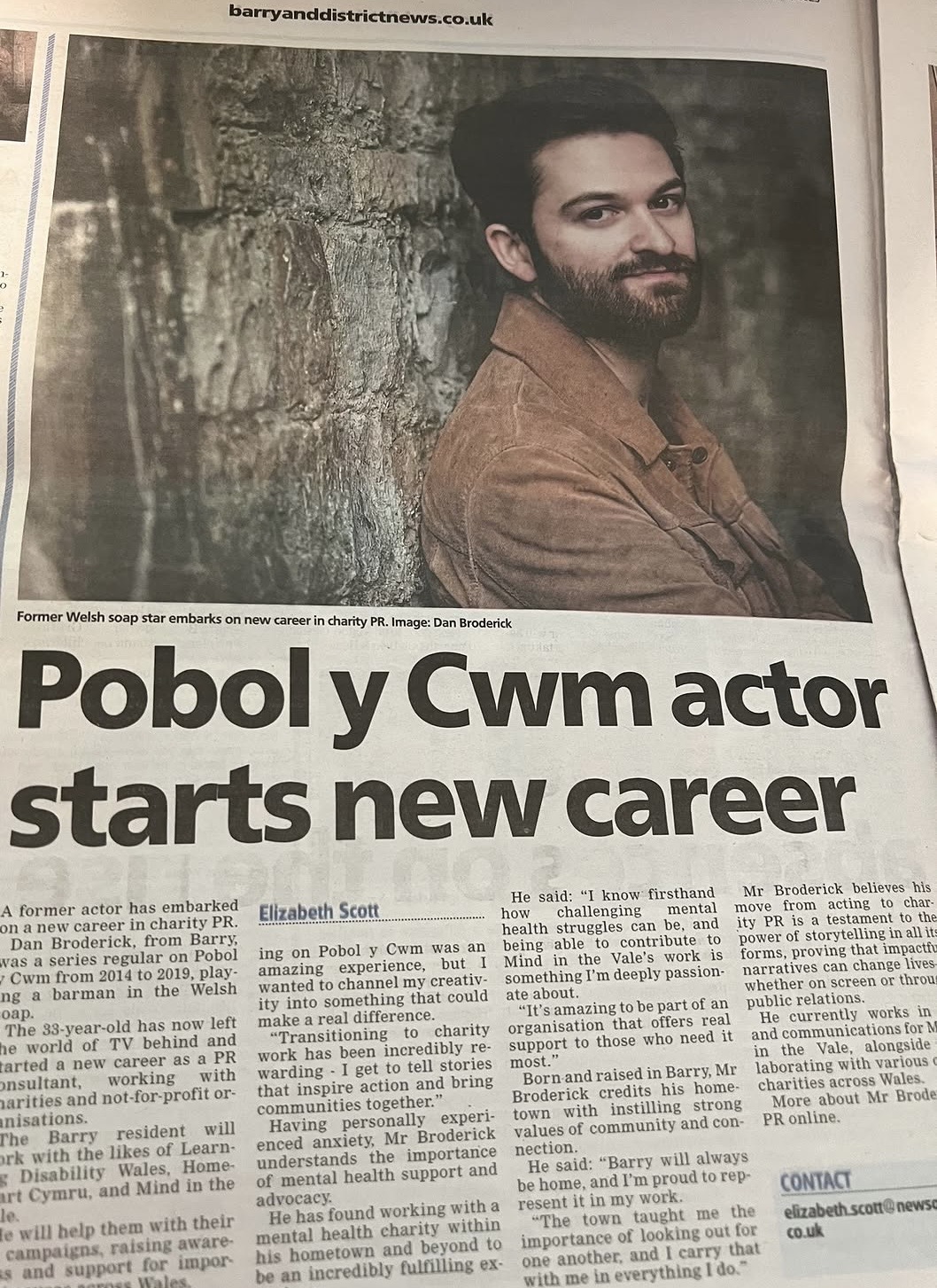 Barry and District News article: Pobol y Cwm actor starts new career
